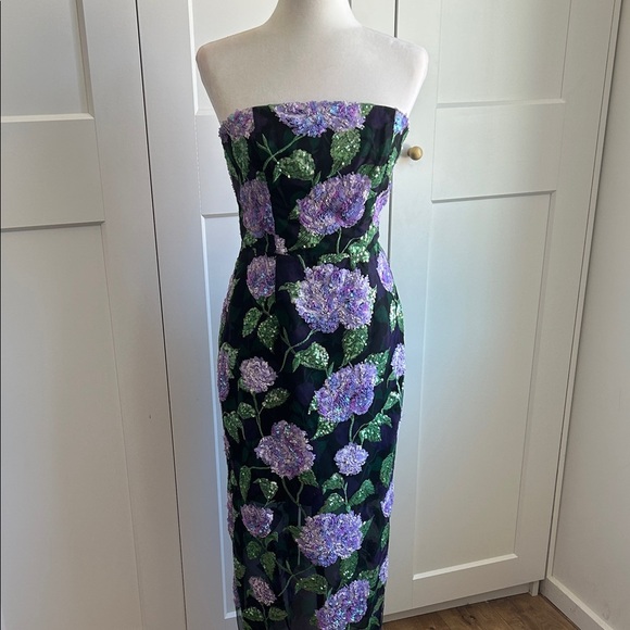 Milly Kait Sequined Midi Dress Purple Hydrangeas | 4 - Picture 4 of 9